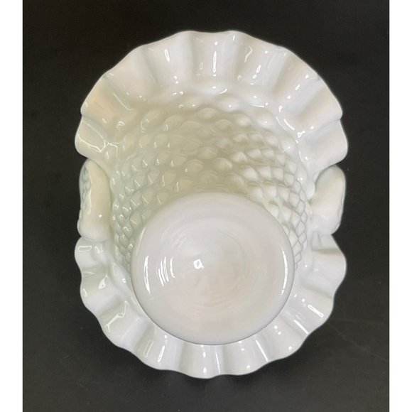 Fenton Milk Glass Bride Flower Basket Hobnail Ruffle Vintage 50's 5.5" x 4.5" - Picture 9 of 10